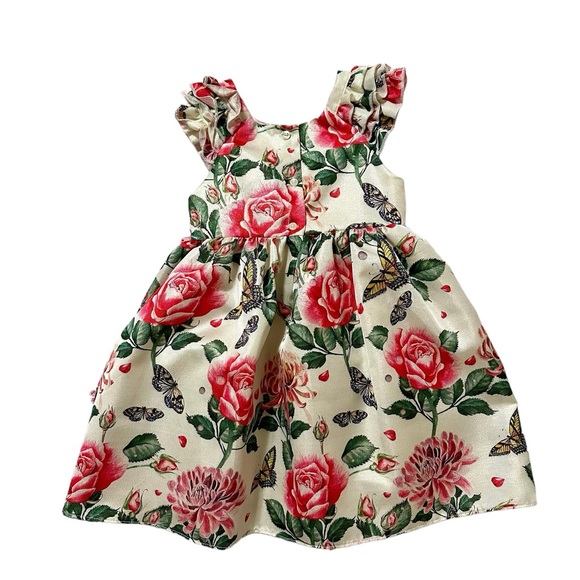 EUC Pippa & Julie cream sleeveless dress with pink roses, yellow butterflies. 5T - Picture 6 of 9